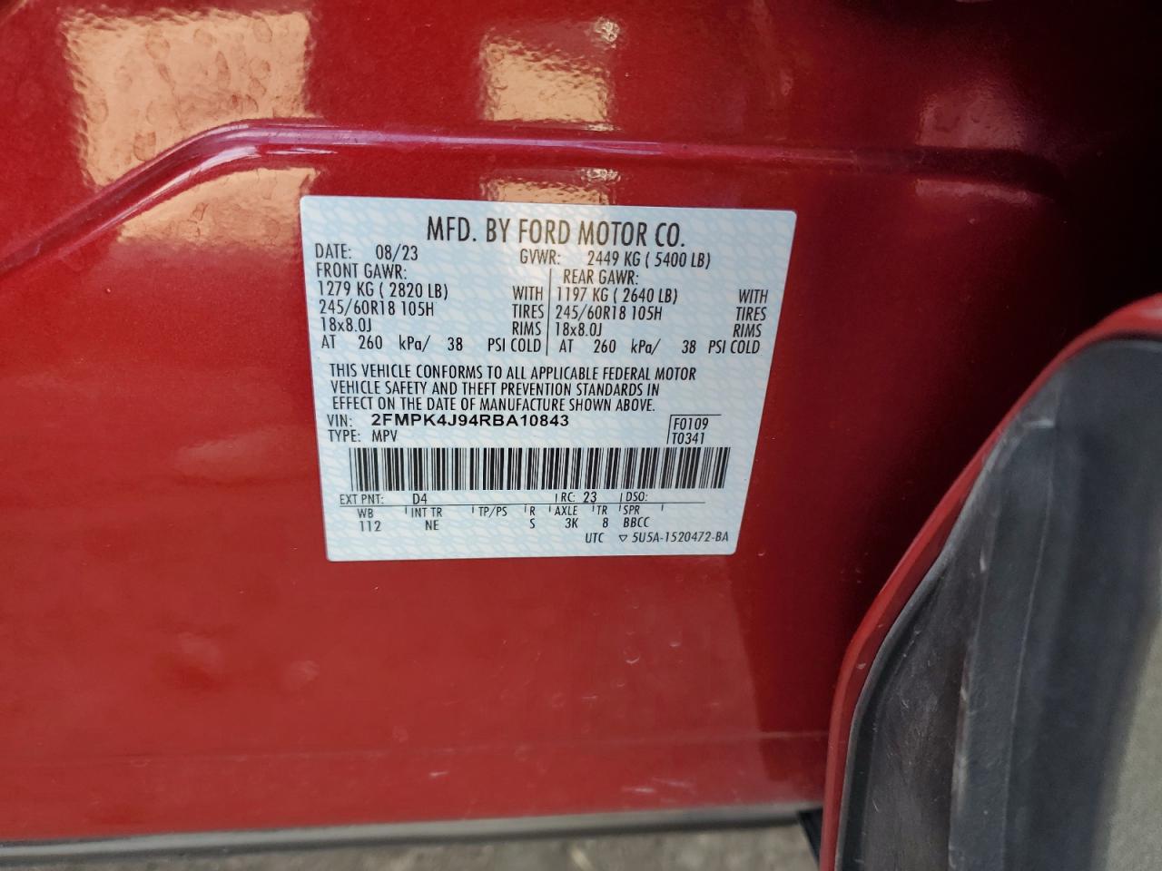 2024 Ford Edge Sel VIN: 2FMPK4J94RBA10843 Lot: 91017245