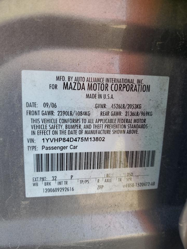 2007 Mazda 6 S VIN: 1YVHP84D475M13802 Lot: 84060015