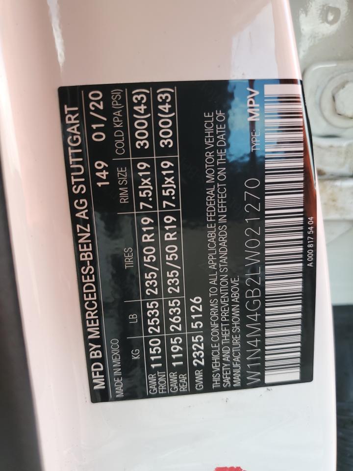 2020 Mercedes-Benz Glb 250 VIN: W1N4M4GB2LW021270 Lot: 90038045