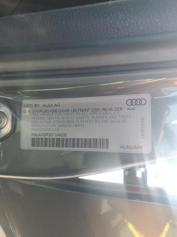 2016 Audi A3 Premium VIN: WAUA7GFF3G1104035 Lot: 84898105