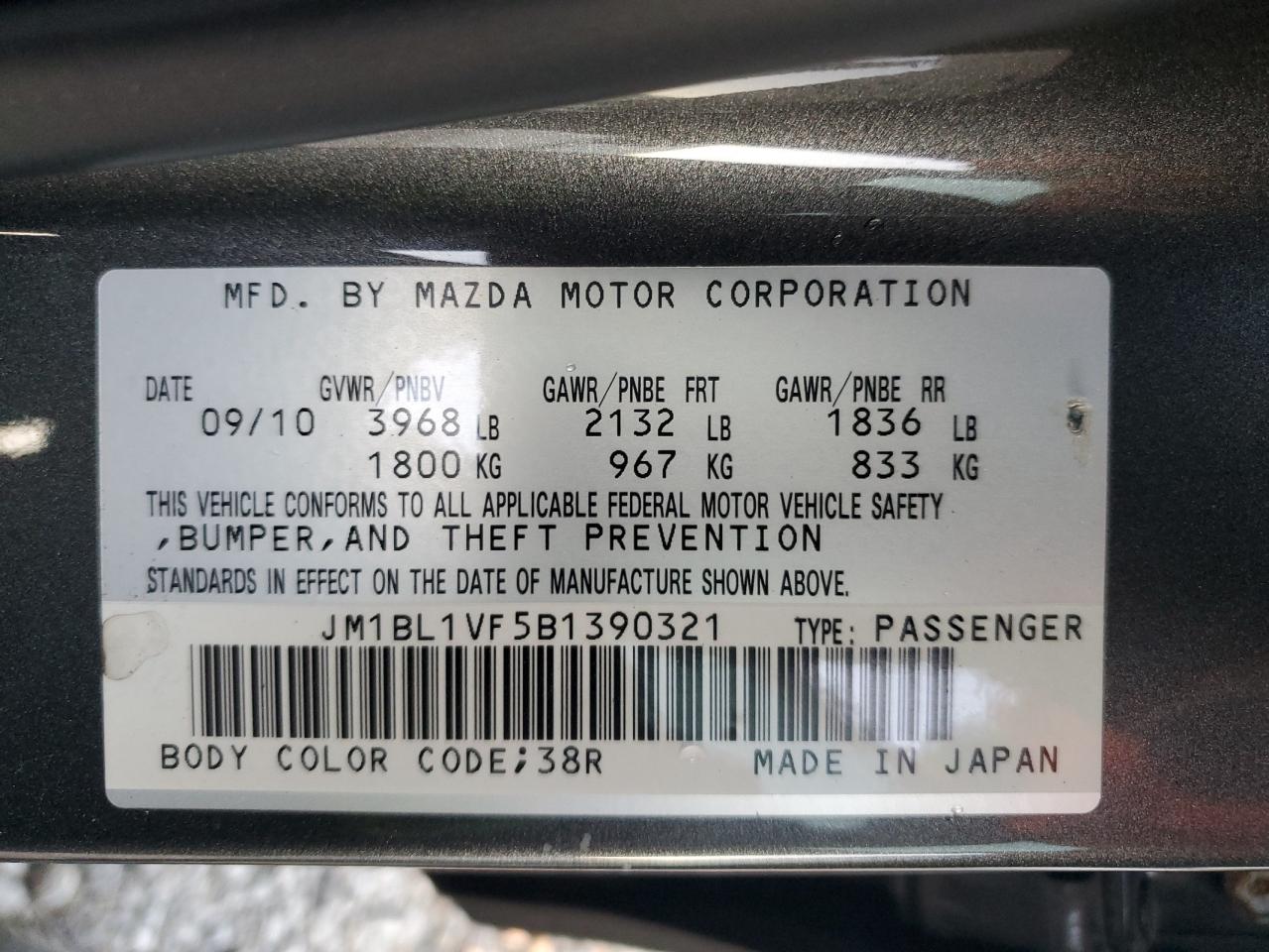 2011 Mazda 3 I VIN: JM1BL1VF5B1390321 Lot: 85922675