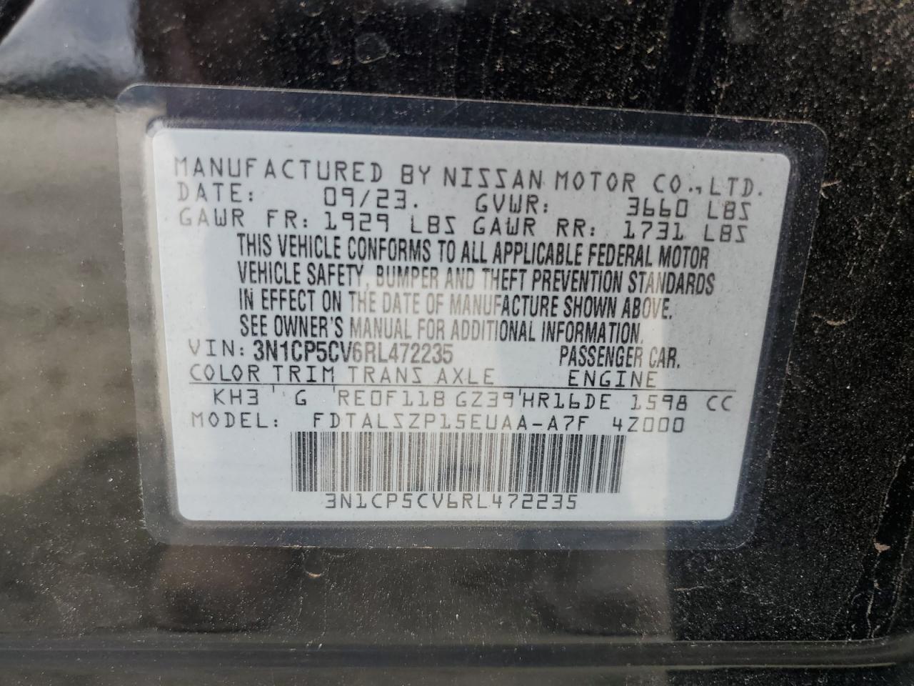 2024 Nissan Kicks Sv VIN: 3N1CP5CV6RL472235 Lot: 85278945