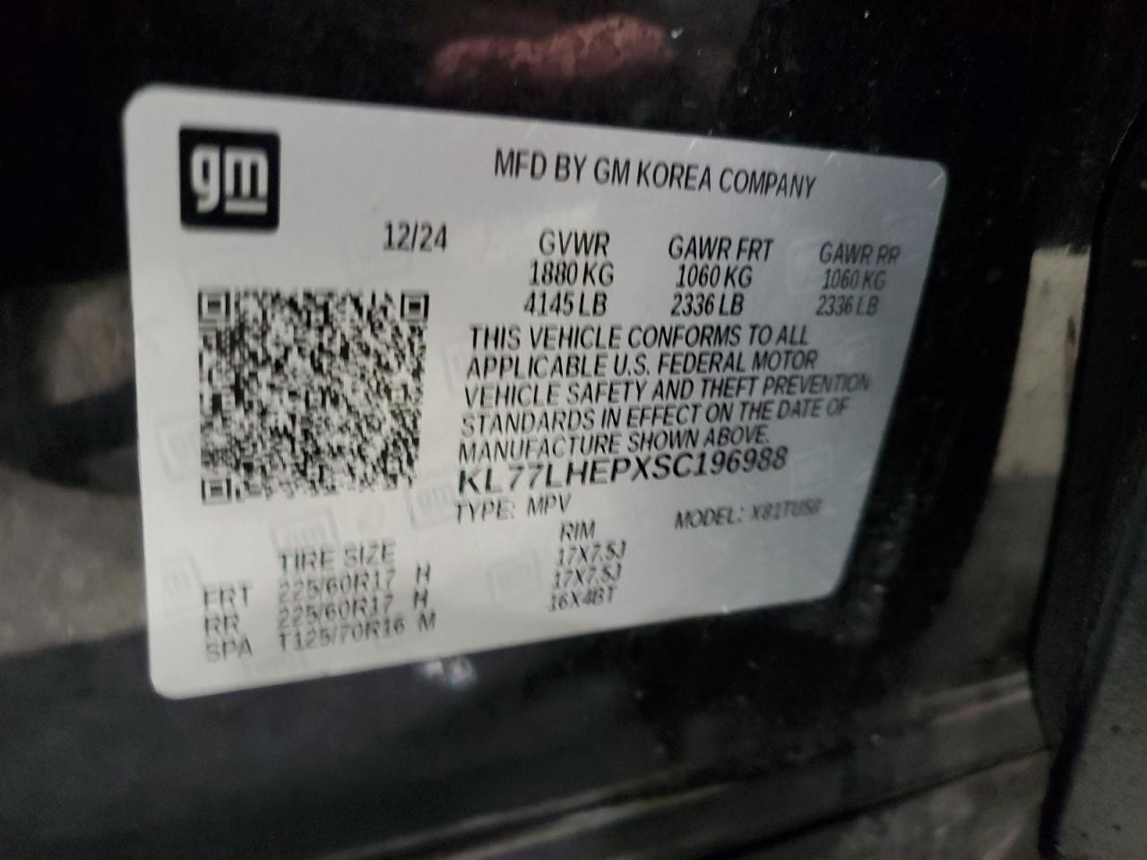 2025 Chevrolet Trax 1Lt VIN: KL77LHEPXSC196988 Lot: 86475585
