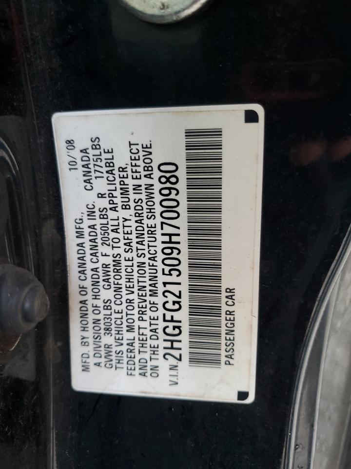 2009 Honda Civic Si VIN: 2HGFG21509H700980 Lot: 81998135