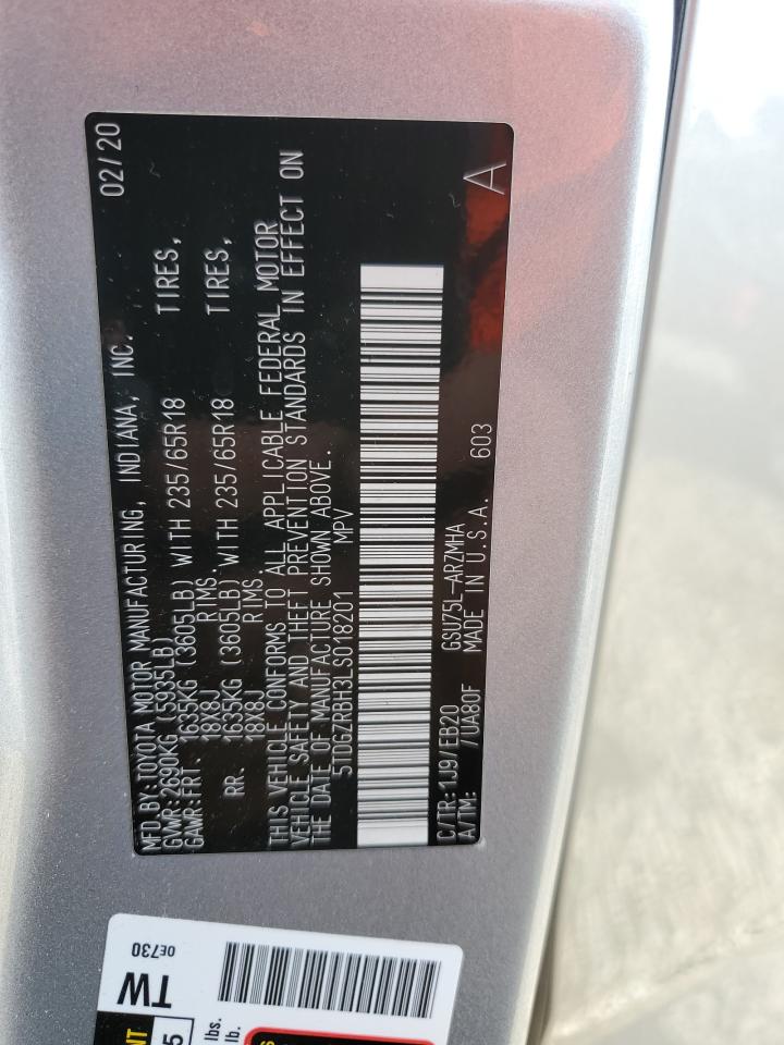 2020 Toyota Highlander Xle VIN: 5TDGZRBH3LS018201 Lot: 85008145