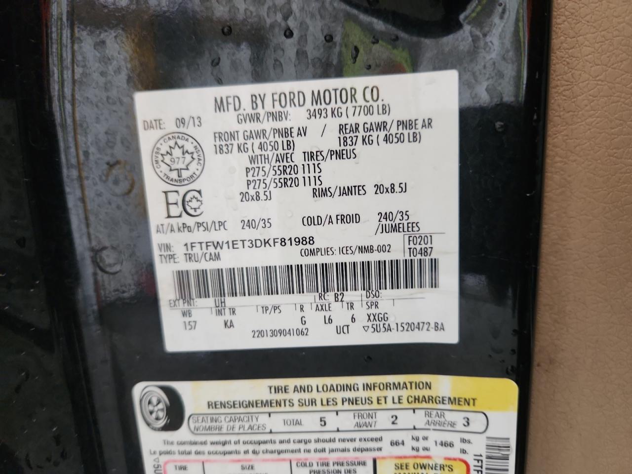 2013 Ford F150 Supercrew VIN: 1FTFW1ET3DKF81988 Lot: 84043245