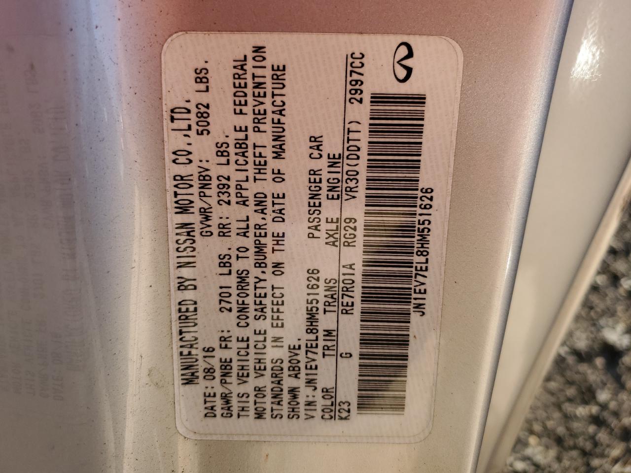 2017 Infiniti Q60 Premium VIN: JN1EV7EL8HM551626 Lot: 82665175