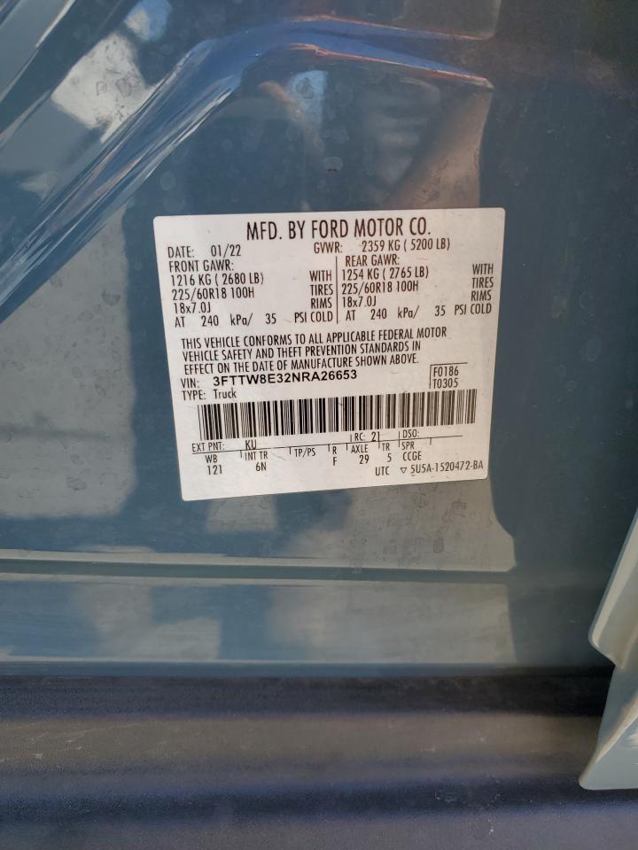 2022 Ford Maverick Xl VIN: 3FTTW8E32NRA26653 Lot: 84299345