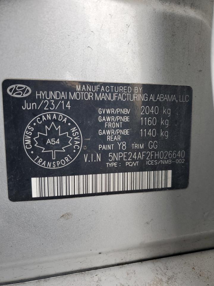 2015 Hyundai Sonata Se VIN: 5NPE24AF2FH026640 Lot: 81028835
