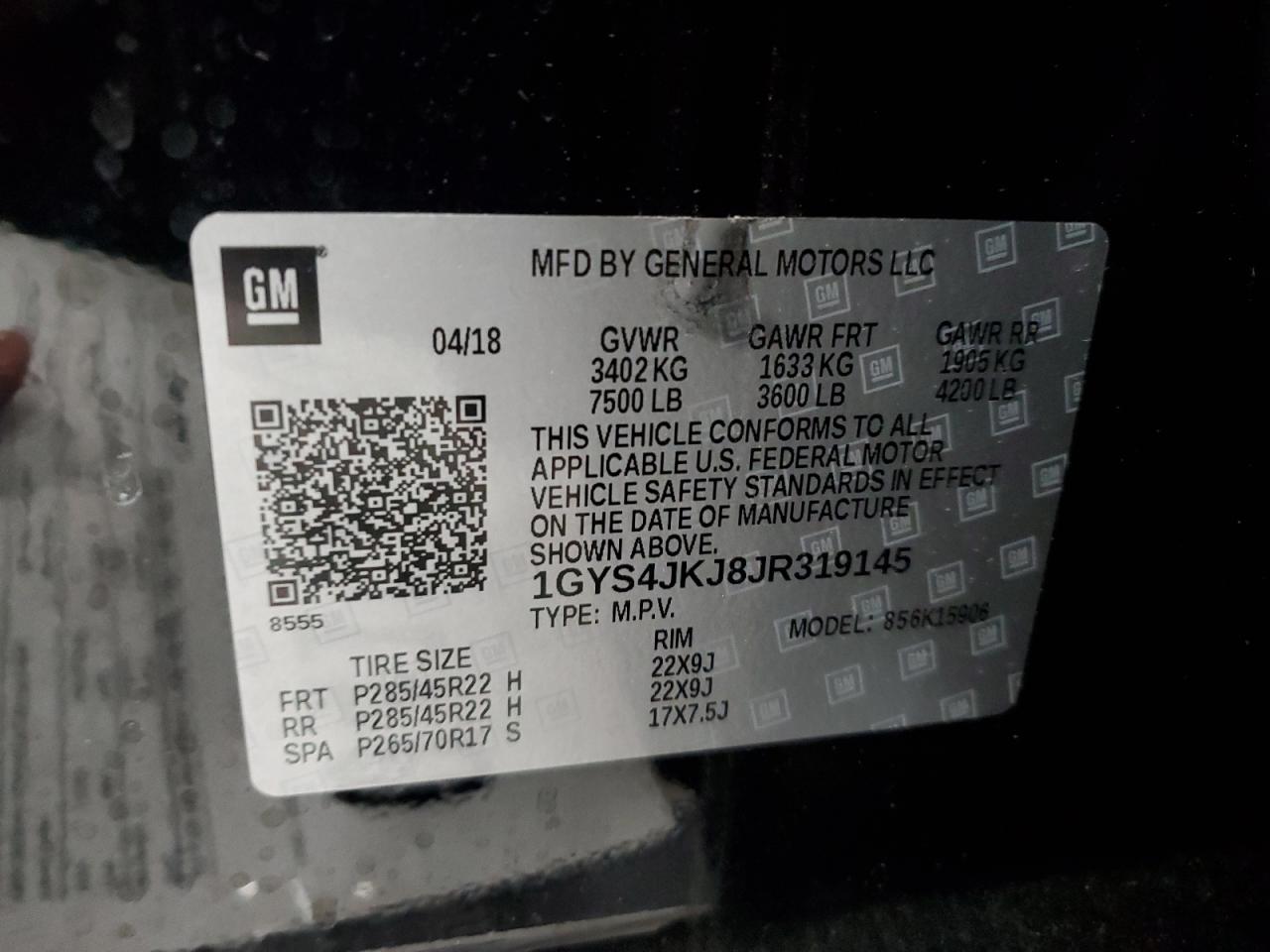 2018 Cadillac Escalade Esv Premium Luxury VIN: 1GYS4JKJ8JR319145 Lot: 87267425