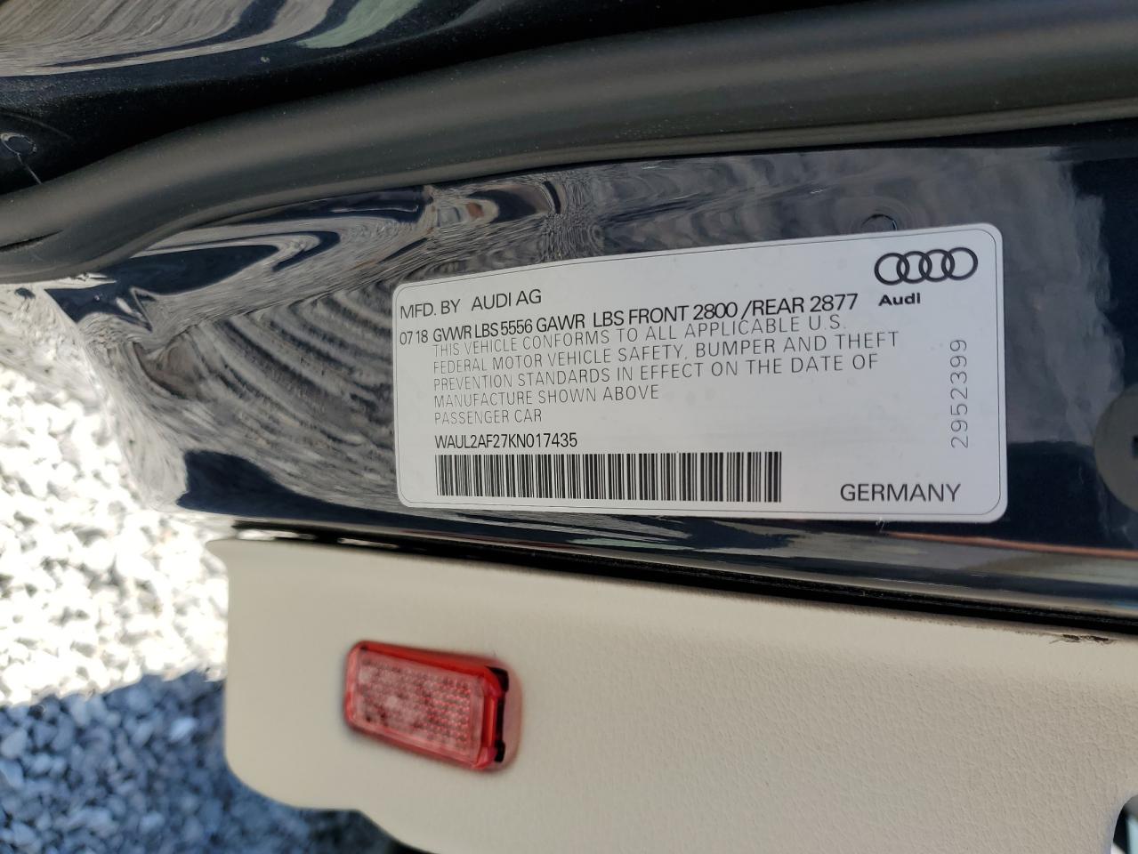 2019 Audi A6 Premium Plus VIN: WAUL2AF27KN017435 Lot: 81972635