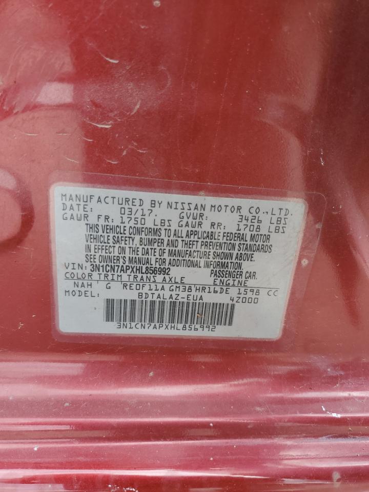 2017 Nissan Versa S VIN: 3N1CN7APXHL856992 Lot: 85536695