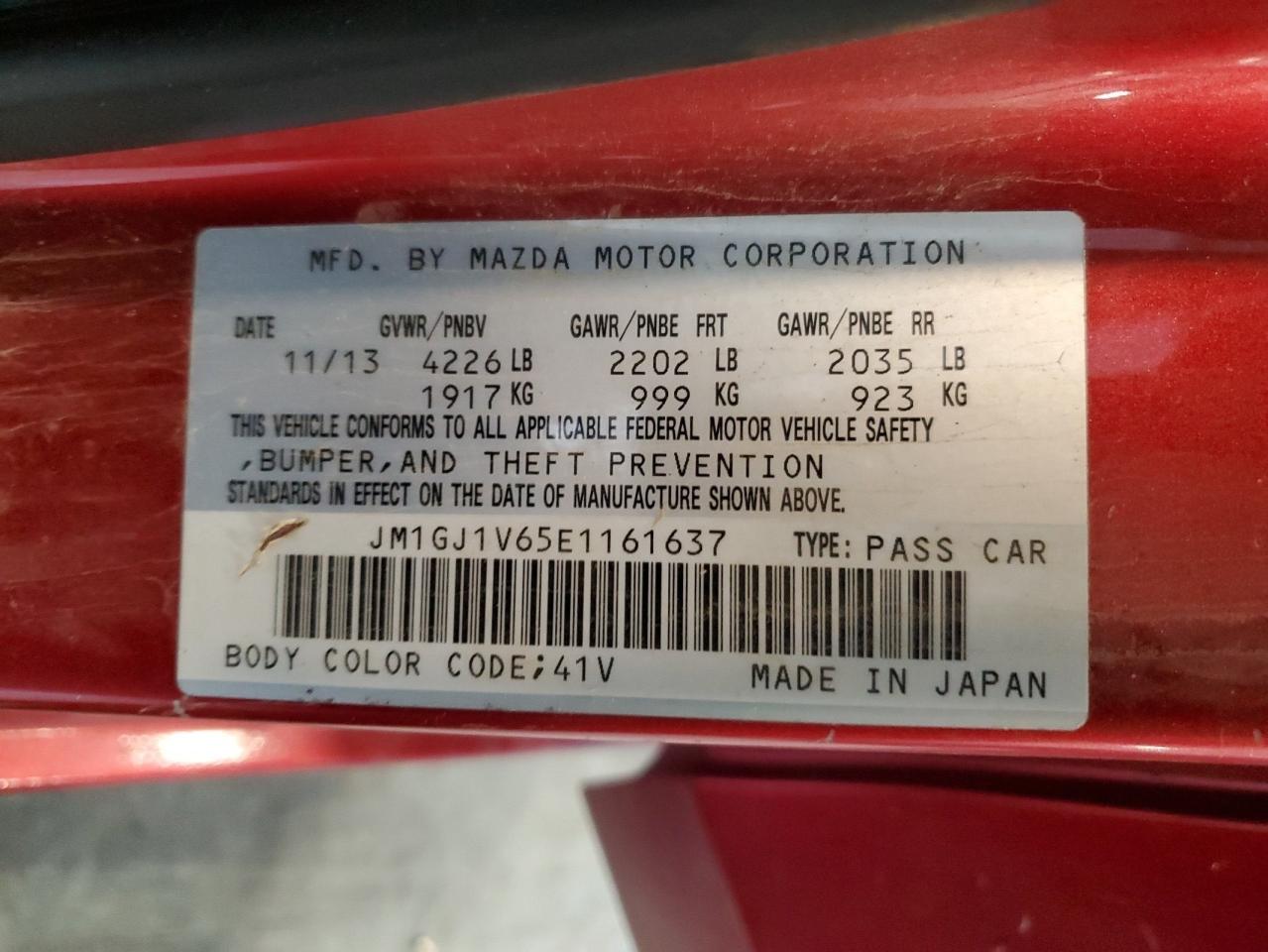 2014 Mazda 6 Touring VIN: JM1GJ1V65E1161637 Lot: 82378845