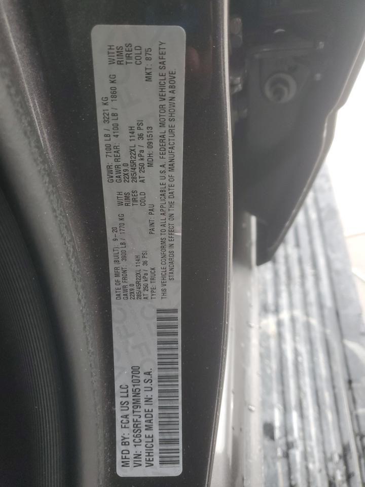 2021 Ram 1500 Laramie VIN: 1C6SRFJT9MN510700 Lot: 85900065