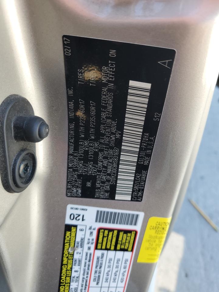 2017 Toyota Sienna Xle VIN: 5TDYZ3DC8HS831687 Lot: 85853105