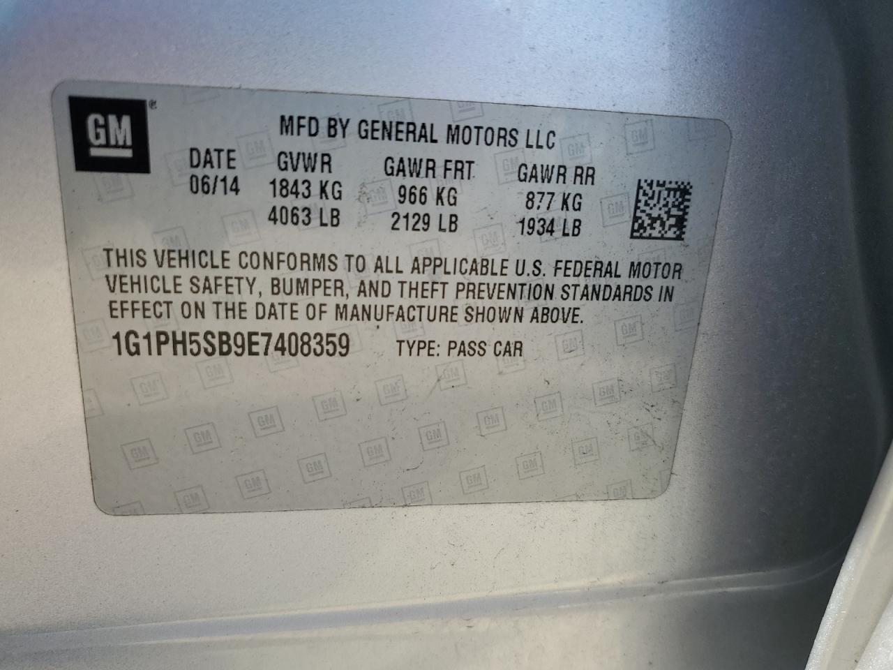 2014 Chevrolet Cruze Eco VIN: 1G1PH5SB9E7408359 Lot: 85710005