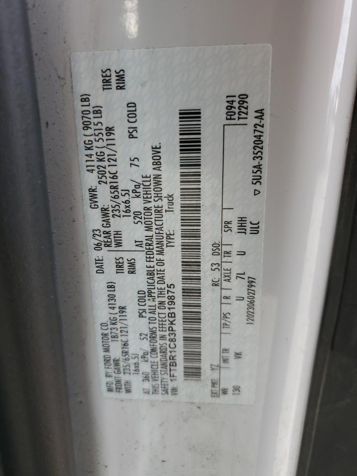 2023 Ford Transit T-250 VIN: 1FTBR1C83PKB19875 Lot: 85763775
