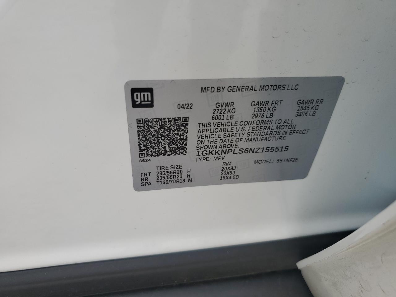 2022 GMC Acadia Denali VIN: 1GKKNPLS6NZ155515 Lot: 81870415