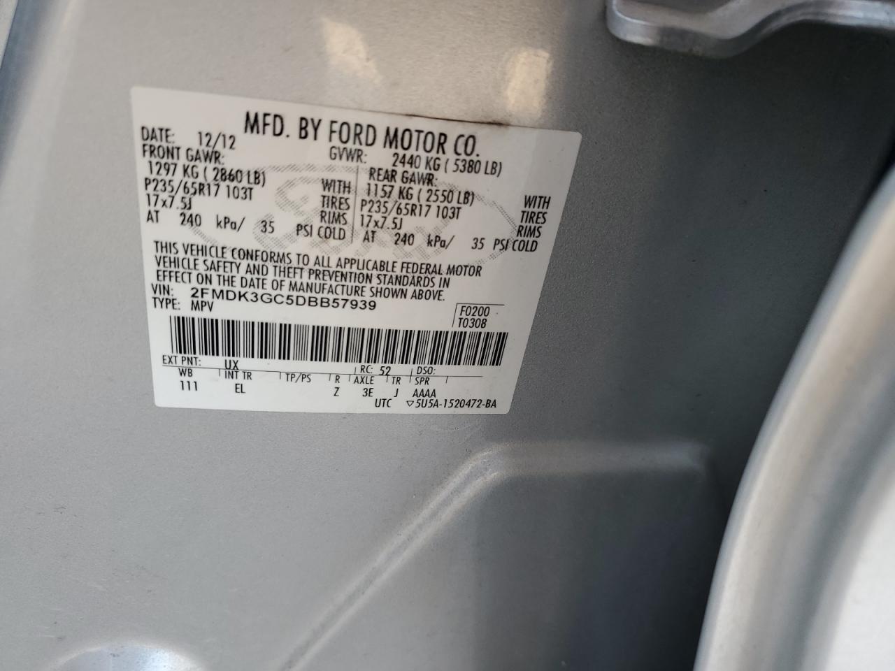 2013 Ford Edge Se VIN: 2FMDK3GC5DBB57939 Lot: 87009545