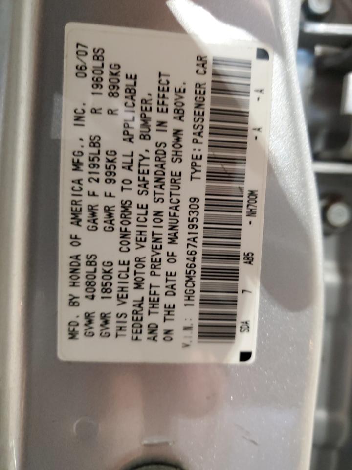 2007 Honda Accord Lx VIN: 1HGCM56467A195309 Lot: 82442295