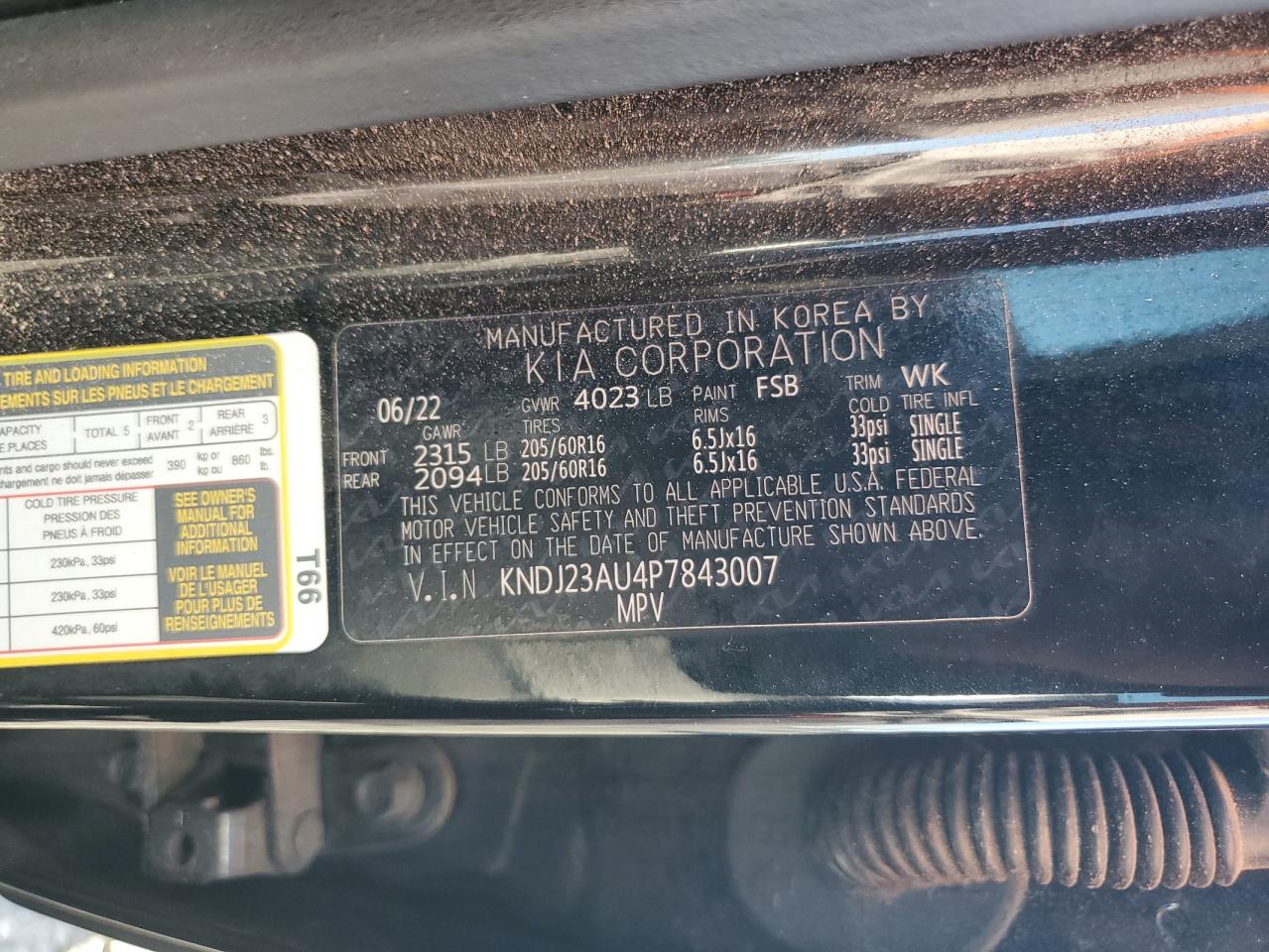 2023 Kia Soul Lx VIN: KNDJ23AU4P7843007 Lot: 84930265