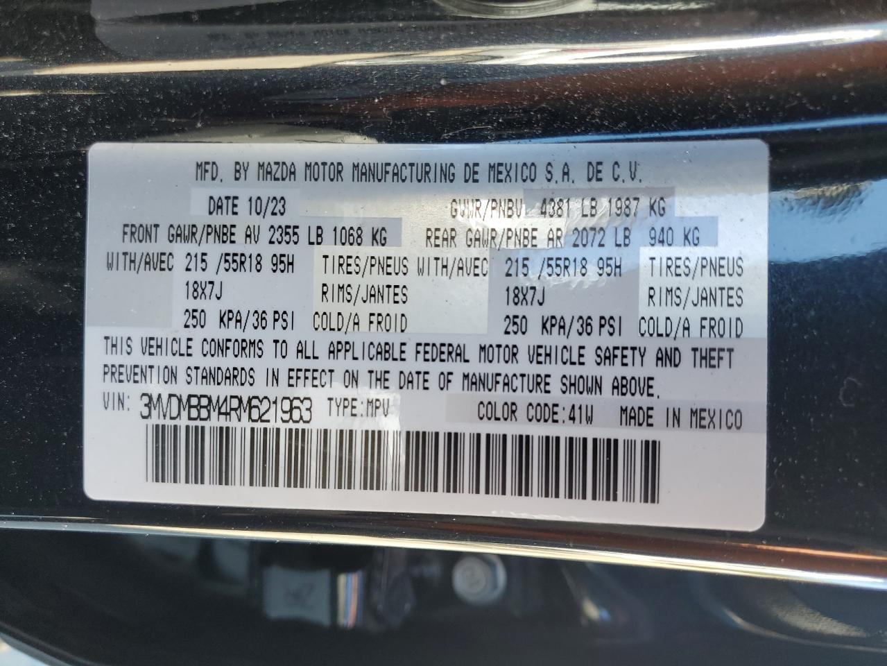 2024 Mazda Cx-30 Select VIN: 3MVDMBBM4RM621963 Lot: 89695985