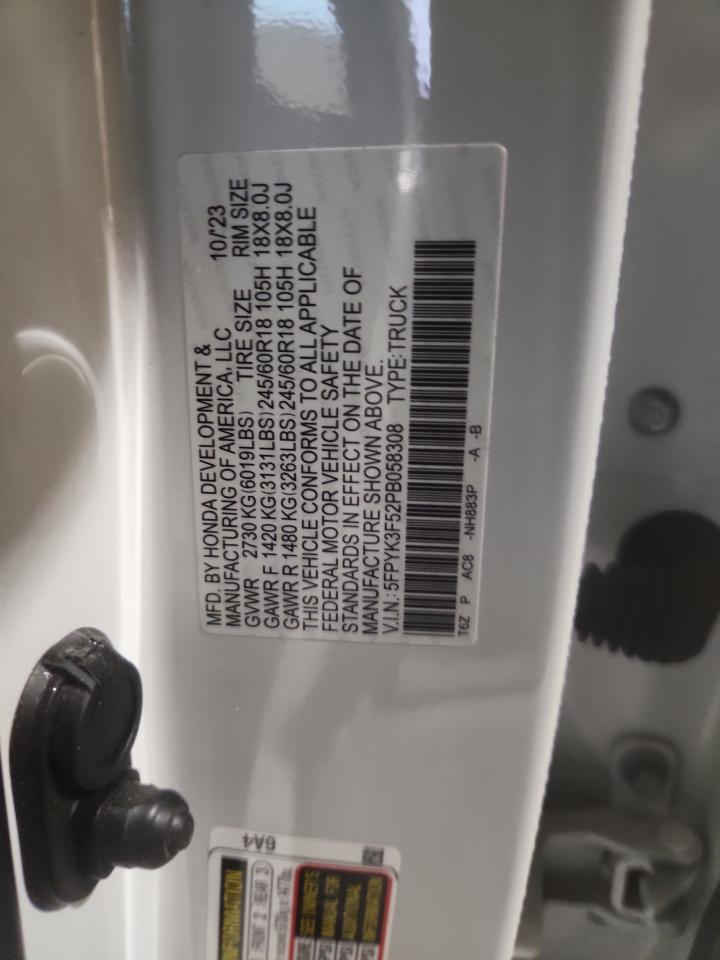 2023 Honda Ridgeline Rtl VIN: 5FPYK3F52PB058308 Lot: 82736665