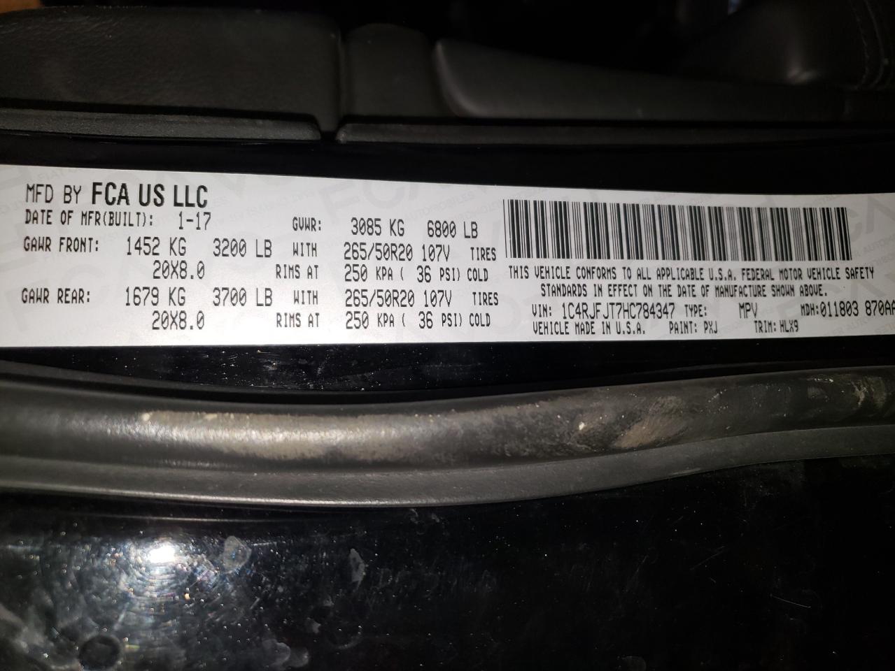 2017 Jeep Grand Cherokee Summit VIN: 1C4RJFJT7HC784347 Lot: 84956255