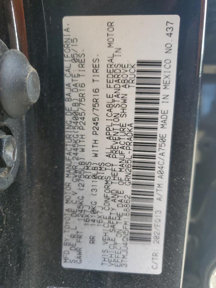 2015 Toyota Tacoma Double Cab Prerunner VIN: 3TMJU4GN5FM188862 Lot: 84799225