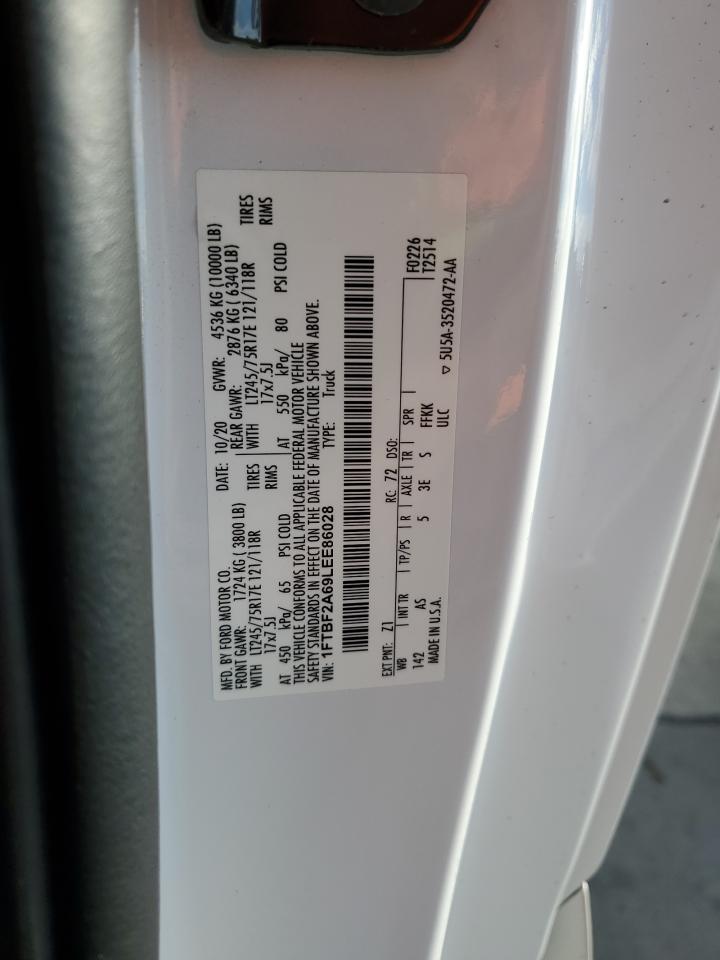 2020 Ford F250 Super Duty VIN: 1FTBF2A69LEE86028 Lot: 84587465
