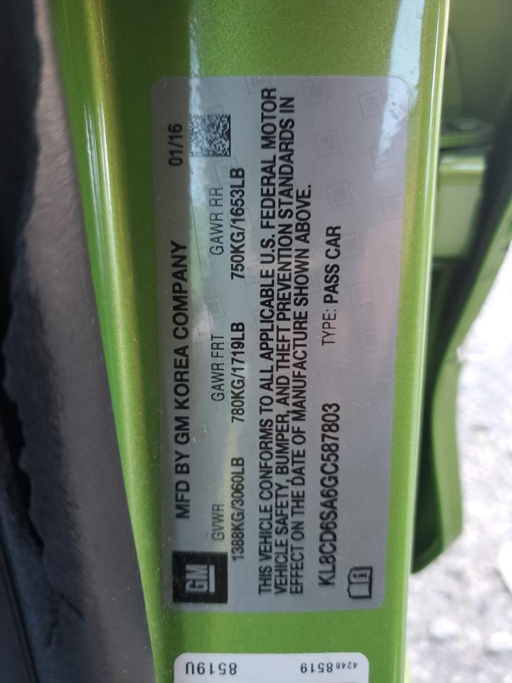 2016 Chevrolet Spark 1Lt VIN: KL8CD6SA6GC587803 Lot: 84641025