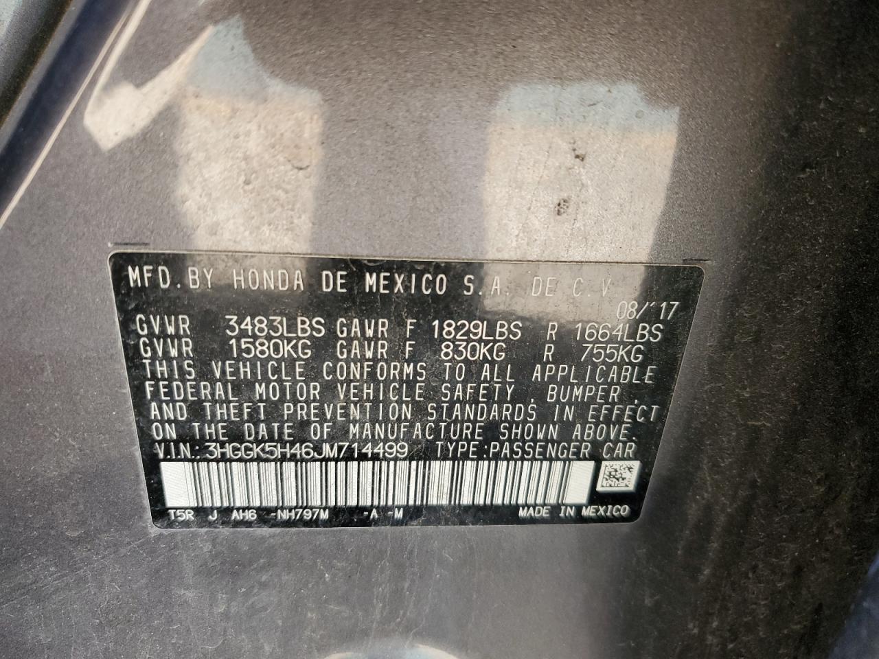 2018 Honda Fit Lx VIN: 3HGGK5H46JM714499 Lot: 89831355