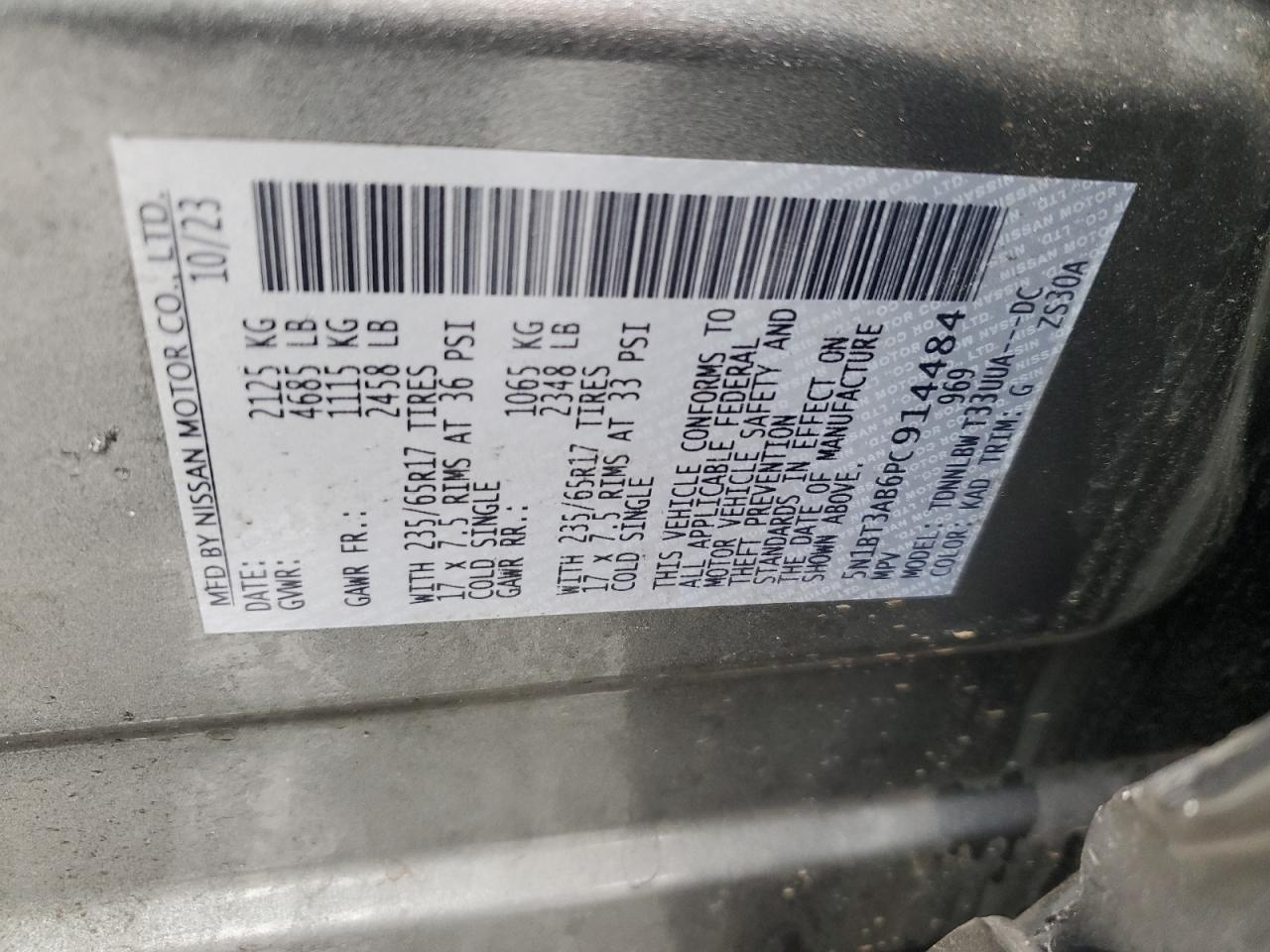 2023 Nissan Rogue S VIN: 5N1BT3AB6PC914484 Lot: 86283175