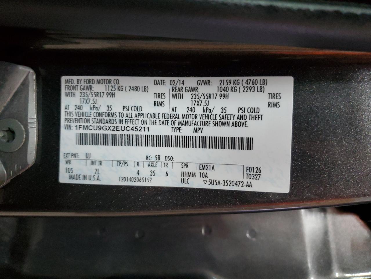 2014 Ford Escape Se VIN: 1FMCU9GX2EUC45211 Lot: 86478385