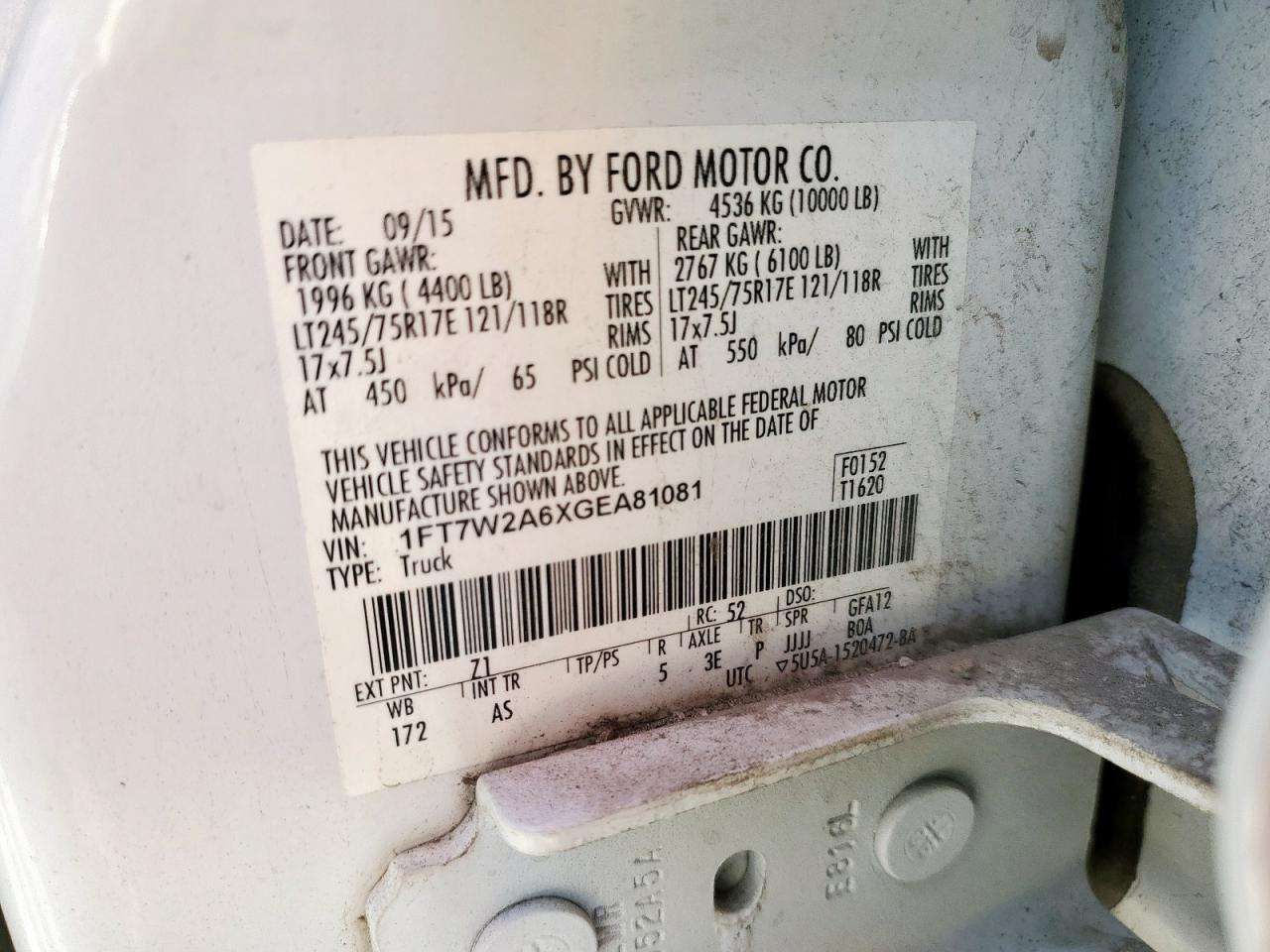 2016 Ford F250 Super Duty VIN: 1FT7W2A6XGEA81081 Lot: 85558445