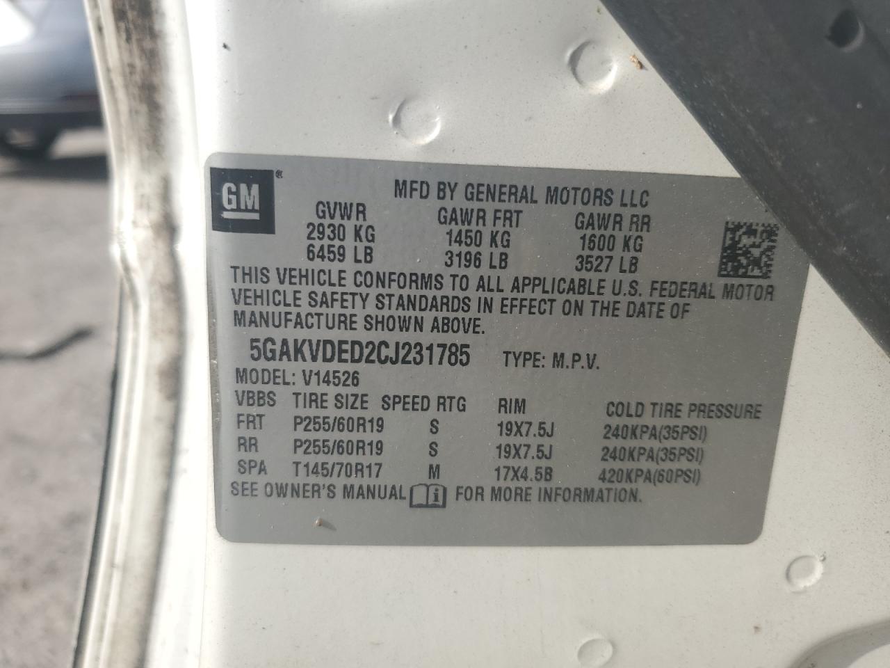 2012 Buick Enclave VIN: 5GAKVDED2CJ231785 Lot: 82708415