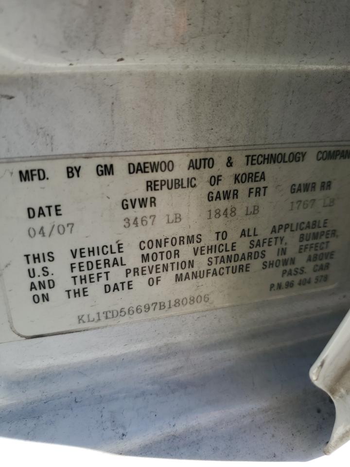 2007 Chevrolet Aveo Base VIN: KL1TD56697B180806 Lot: 85379015