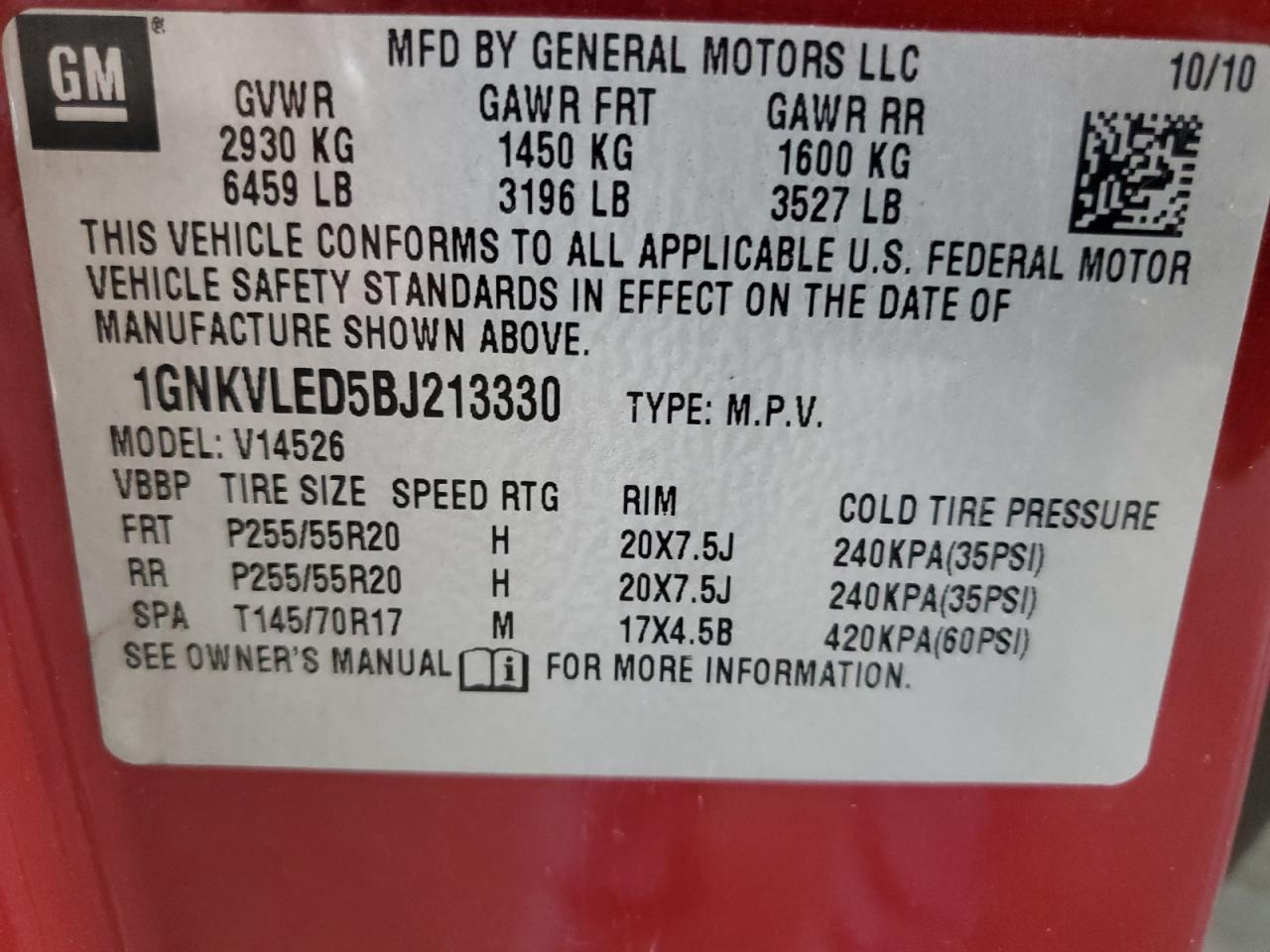 2011 Chevrolet Traverse Ltz VIN: 1GNKVLED5BJ213330 Lot: 86642625