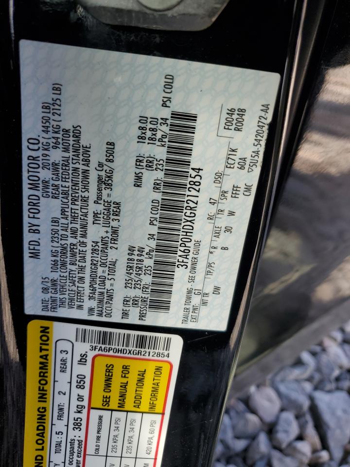 2016 Ford Fusion Se VIN: 3FA6P0HDXGR212854 Lot: 84807825