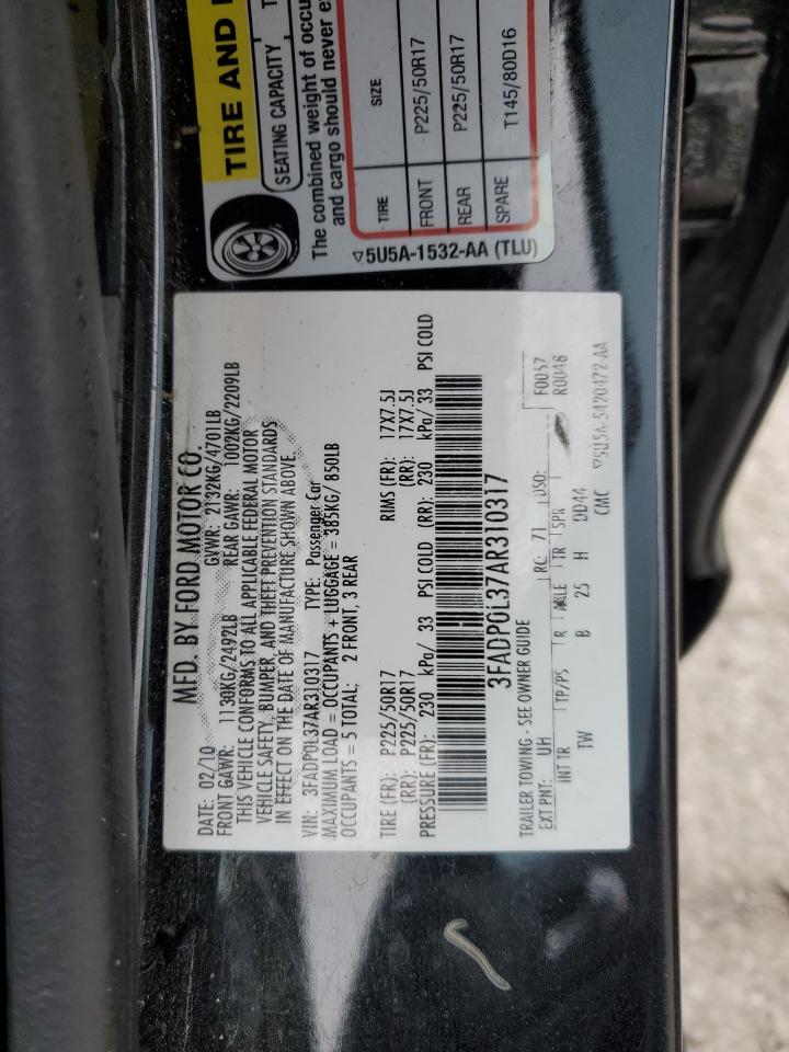 2010 Ford Fusion Hybrid VIN: 3FADP0L37AR310317 Lot: 89645055