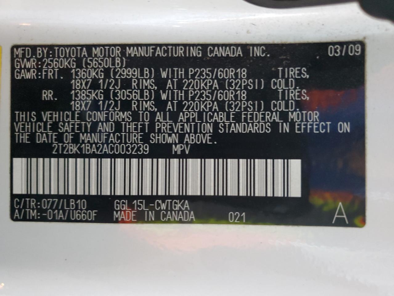 2010 Lexus Rx 350 VIN: 2T2BK1BA2AC003239 Lot: 82334865