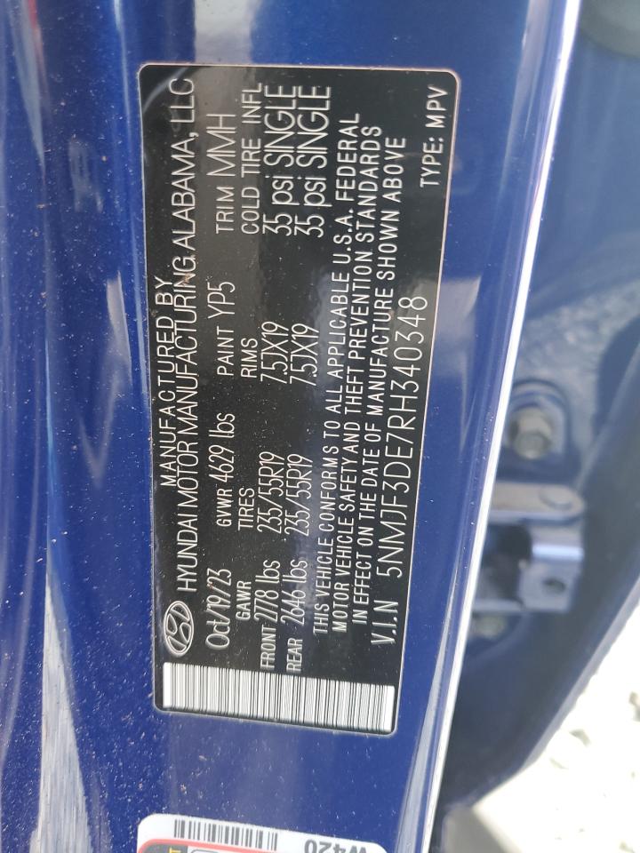 2024 Hyundai Tucson Sel VIN: 5NMJF3DE7RH340348 Lot: 85343925