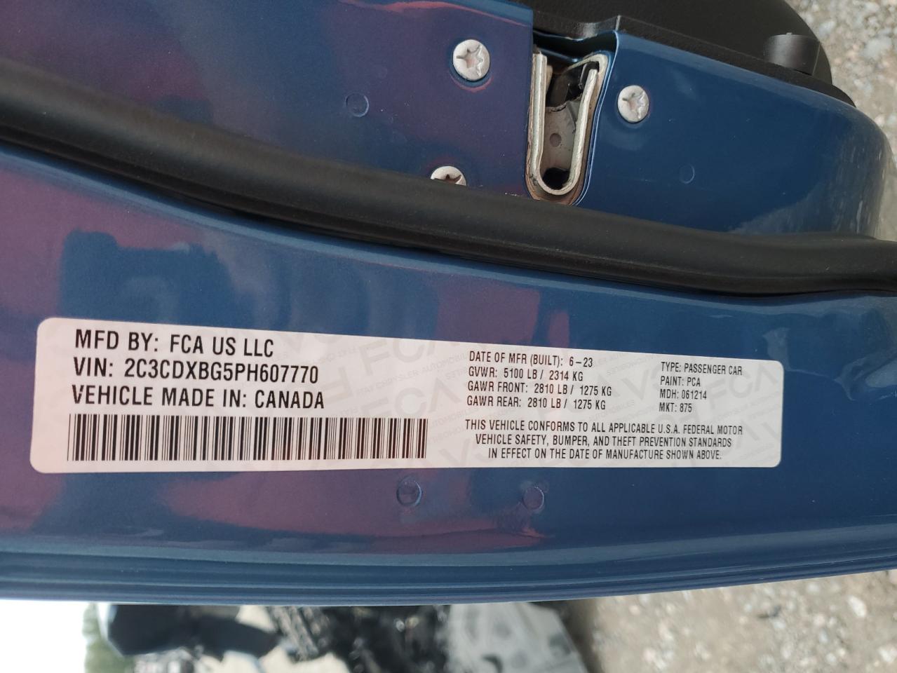 2023 Dodge Charger Sxt VIN: 2C3CDXBG5PH607770 Lot: 82355795