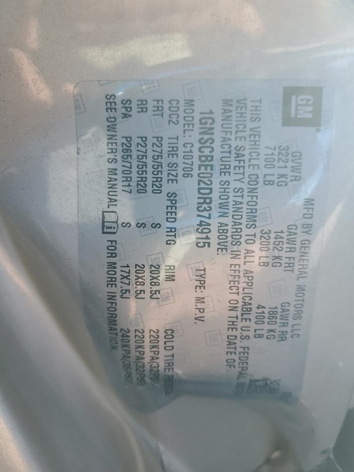 2013 Chevrolet Tahoe C1500 Lt VIN: 1GNSCBE02DR374915 Lot: 90366495