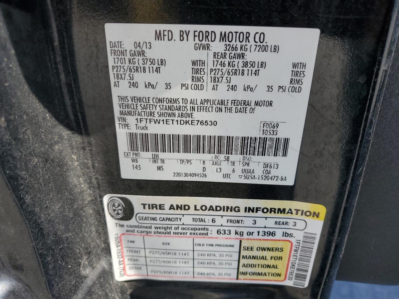 2013 Ford F150 Supercrew VIN: 1FTFW1ET1DKE76530 Lot: 82193175