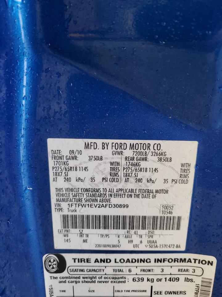 2010 Ford F150 Supercrew VIN: 1FTFW1EV2AFD30899 Lot: 90287415