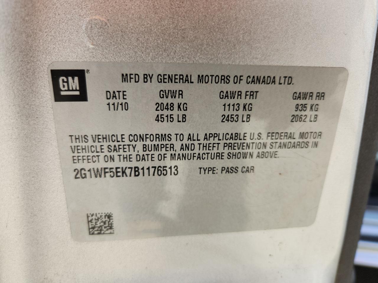 2011 Chevrolet Impala Ls VIN: 2G1WF5EK7B1176513 Lot: 84574515