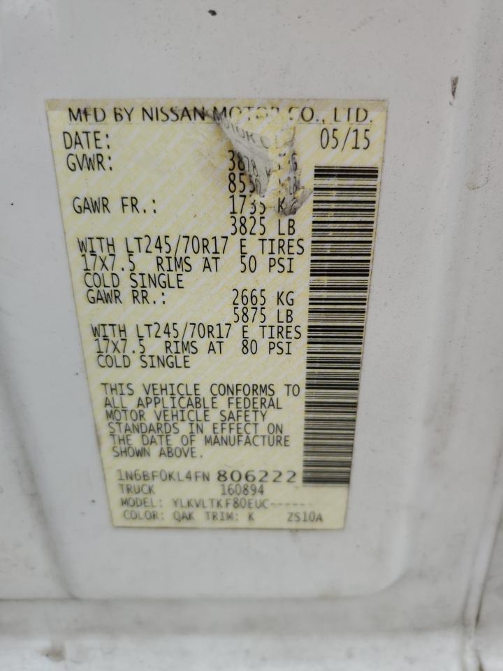 2015 Nissan Nv Delivery Van VIN: 1N6BF0KL4FN806222 Lot: 82602345