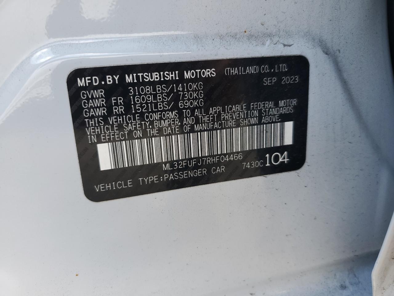 2024 Mitsubishi Mirage G4 Es VIN: ML32FUFJ7RHF04466 Lot: 87396935