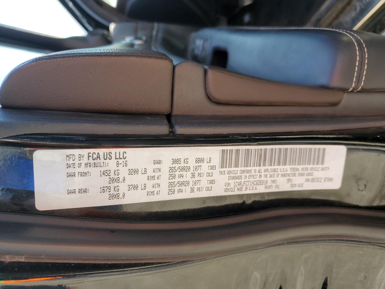 2017 Jeep Grand Cherokee Overland VIN: 1C4RJFCT1HC626910 Lot: 84621635